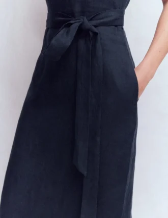 Rosa Halter Linen Midi Dress Navy