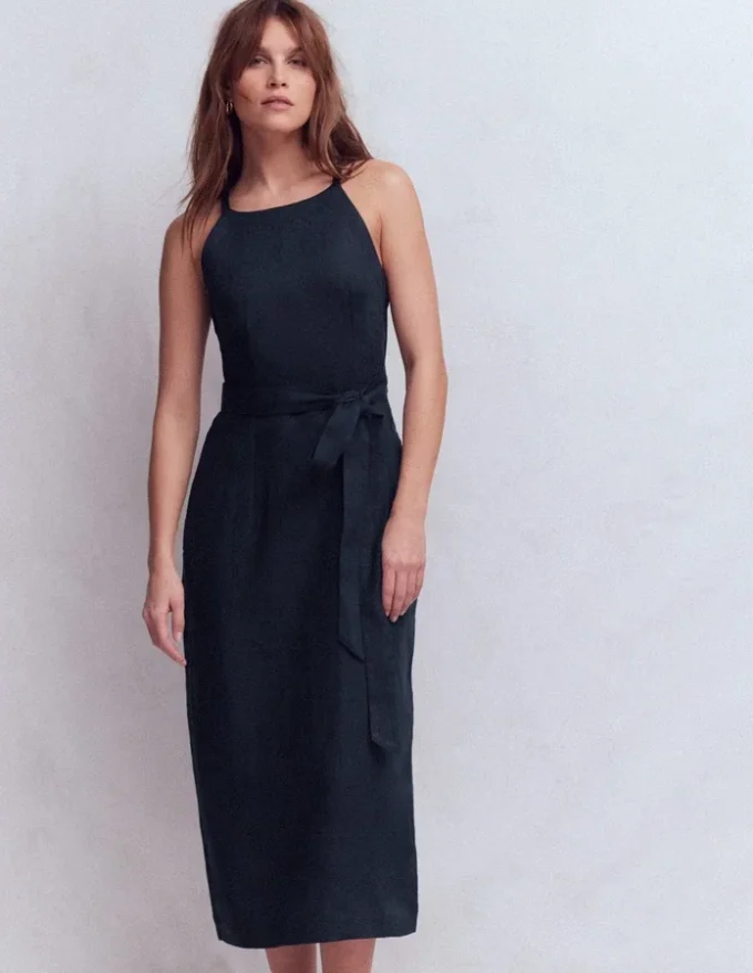 Rosa Halter Linen Midi Dress Navy Rosa Halter Linen Midi Dress Navy