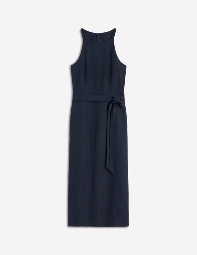 Rosa Halter Linen Midi Dress Navy Rosa Halter Linen Midi Dress Navy