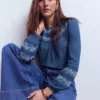 Rosie Embroidered Jersey Top Denim Blue Rosie Embroidered Jersey Top Denim Blue