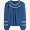 Rosie Embroidered Jersey Top Denim Blue Rosie Embroidered Jersey Top Denim Blue