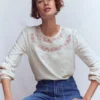 Rosie Embroidered Jersey Top Ivory Rosie Embroidered Jersey Top Ivory