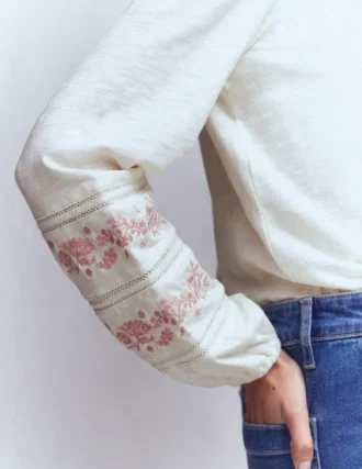 Rosie Embroidered Jersey Top Ivory