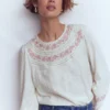Rosie Embroidered Jersey Top Ivory Rosie Embroidered Jersey Top Ivory