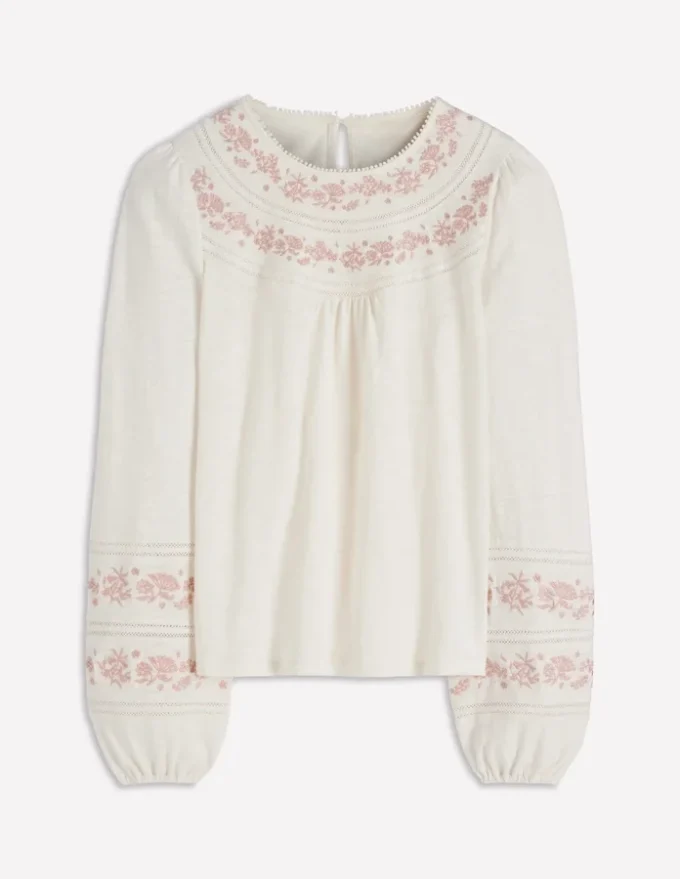 Rosie Embroidered Jersey Top Ivory Rosie Embroidered Jersey Top Ivory