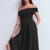Ruched Bardot Jersey Dress Black Ruched Bardot Jersey Dress Black