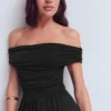 Ruched Bardot Jersey Dress Black Ruched Bardot Jersey Dress Black