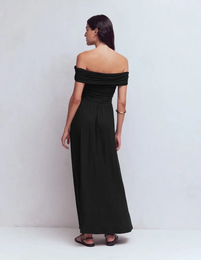 Ruched Bardot Jersey Dress Black Ruched Bardot Jersey Dress Black