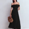 Ruched Bardot Jersey Dress Black Ruched Bardot Jersey Dress Black