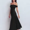 Ruched Bardot Jersey Dress Black Ruched Bardot Jersey Dress Black