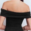 Ruched Bardot Jersey Dress Black Ruched Bardot Jersey Dress Black
