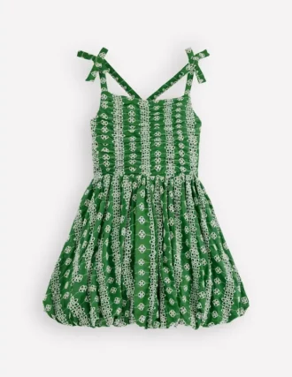 Ruched Bodice Bubble Dress Green Broderie