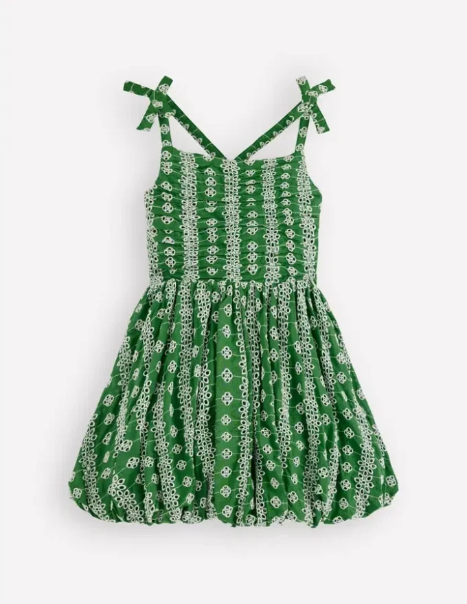 Ruched Bodice Bubble Dress Green Broderie Ruched Bodice Bubble Dress Green Broderie