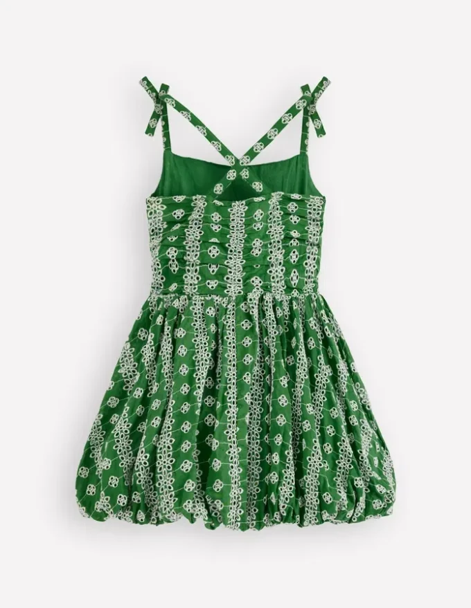 Ruched Bodice Bubble Dress Green Broderie Ruched Bodice Bubble Dress Green Broderie
