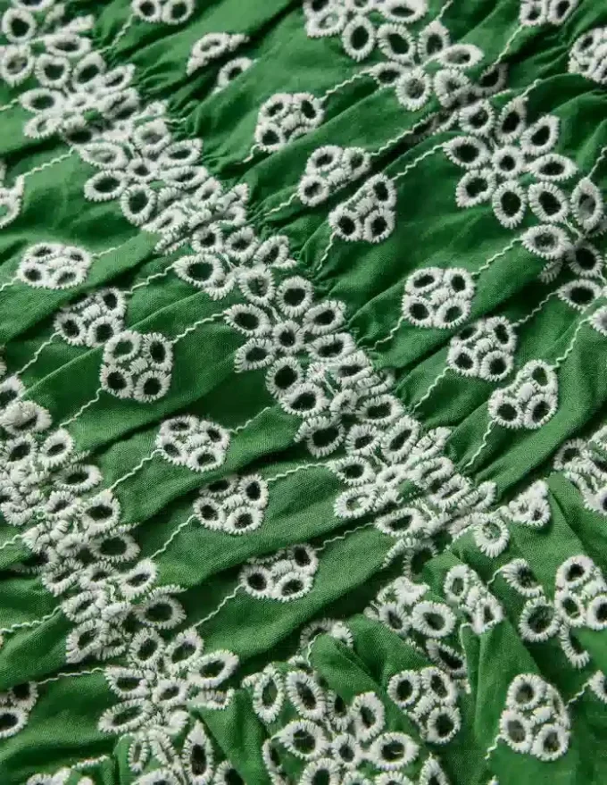 Ruched Bodice Bubble Dress Green Broderie Ruched Bodice Bubble Dress Green Broderie