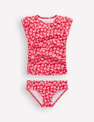Ruched Tankini Set Rockabilly Red Collage Hearts