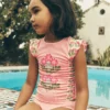 Ruched Tankini Set Strawberry Pink Woodblock Ruched Tankini Set Strawberry Pink Woodblock