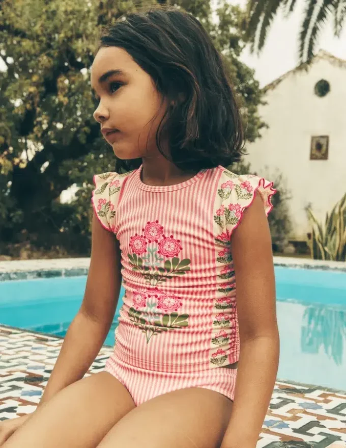 Ruched Tankini Set Strawberry Pink Woodblock Ruched Tankini Set Strawberry Pink Woodblock