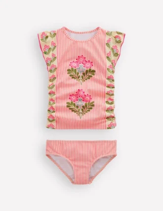 Ruched Tankini Set Strawberry Pink Woodblock Ruched Tankini Set Strawberry Pink Woodblock