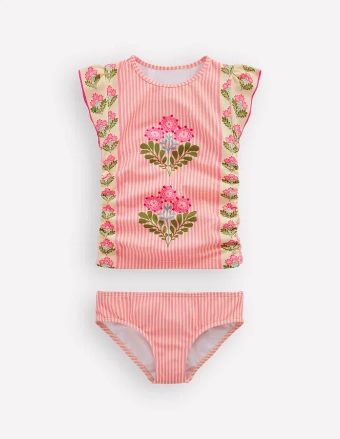 Ruched Tankini Set Strawberry Pink Woodblock Ruched Tankini Set Strawberry Pink Woodblock