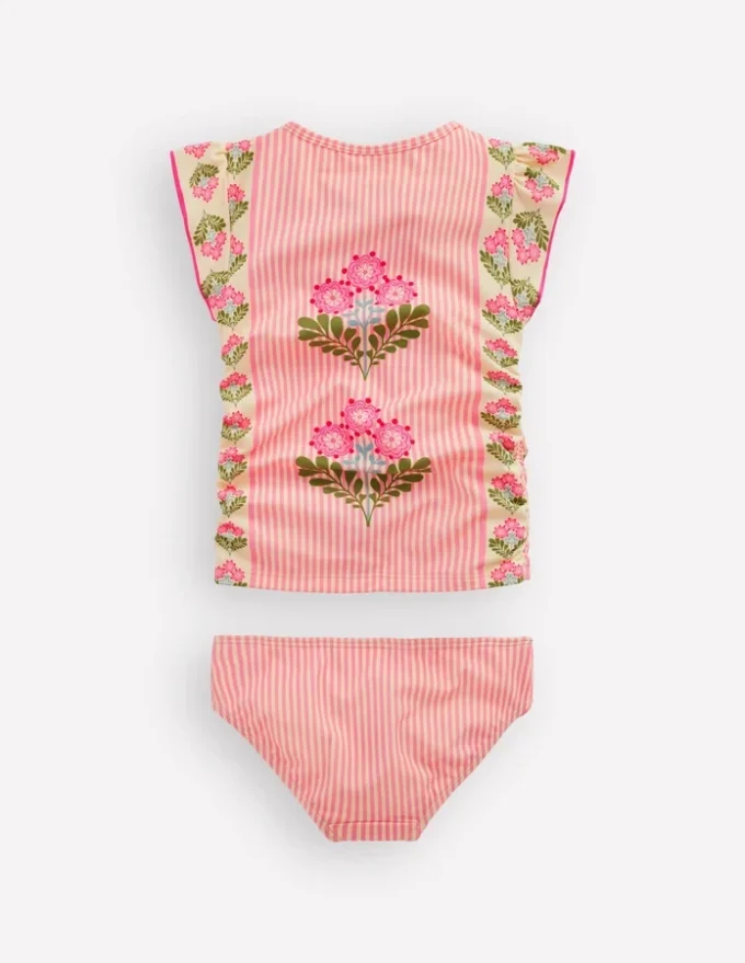 Ruched Tankini Set Strawberry Pink Woodblock Ruched Tankini Set Strawberry Pink Woodblock