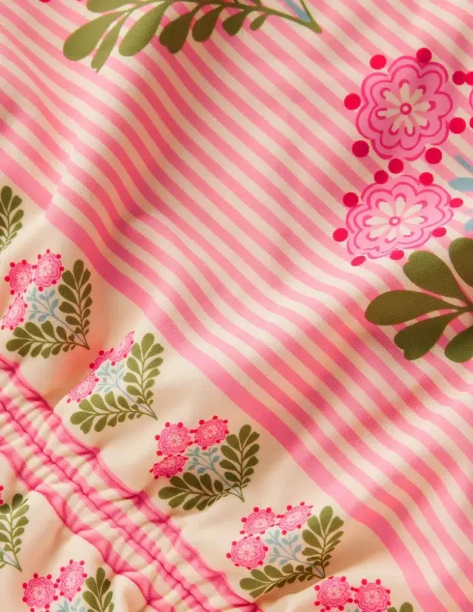 Ruched Tankini Set Strawberry Pink Woodblock Ruched Tankini Set Strawberry Pink Woodblock