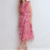 Ruffle Bodice Shirt Dress Merida Red, Flowerbed Bloom