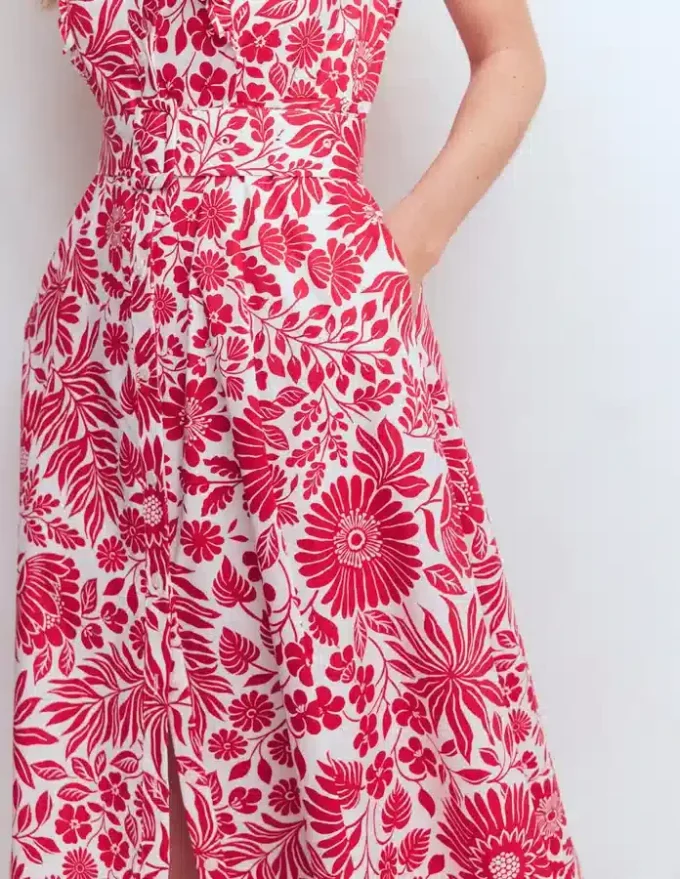 Ruffle Bodice Shirt Dress Merida Red, Flowerbed Bloom