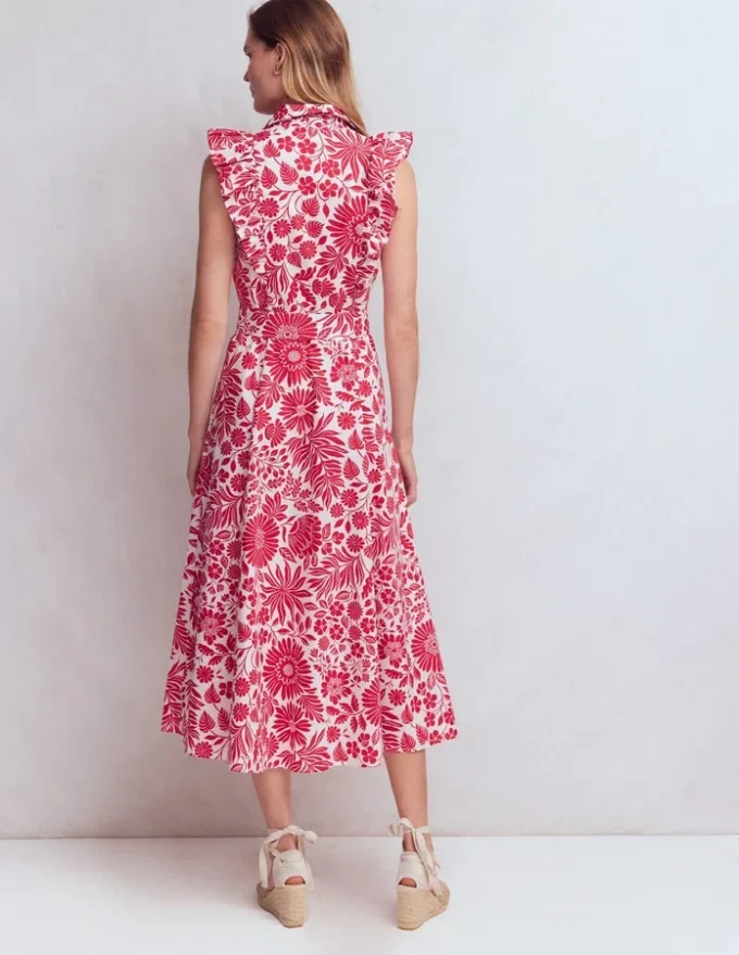 Ruffle Bodice Shirt Dress Merida Red, Flowerbed Bloom