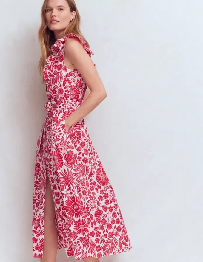 Ruffle Bodice Shirt Dress Merida Red, Flowerbed Bloom