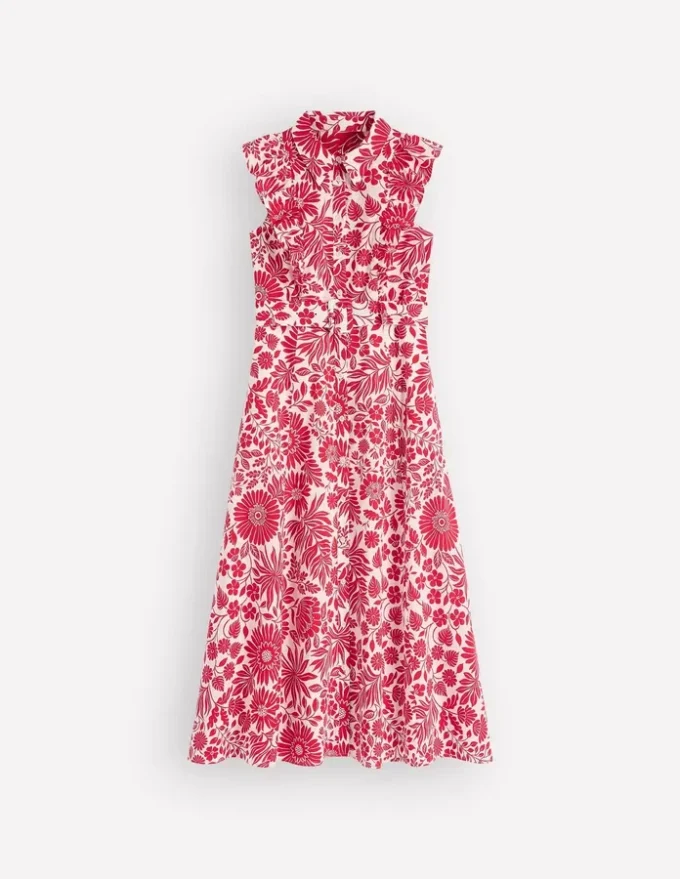 Ruffle Bodice Shirt Dress Merida Red, Flowerbed Bloom