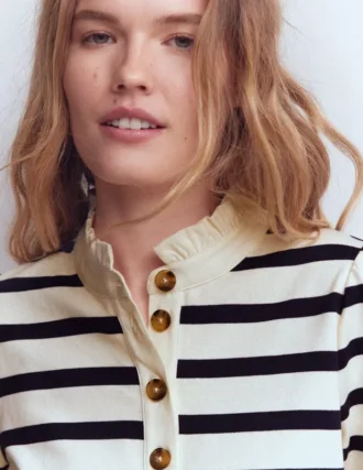 Ruffle Collar Mariner Ivory and Navy Stripe