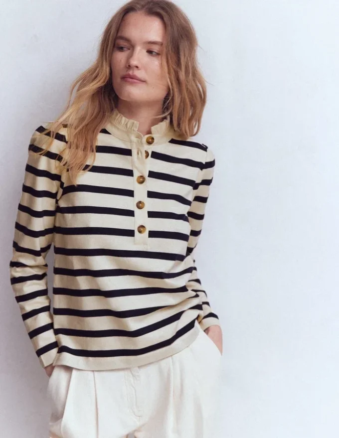 Ruffle Collar Mariner Ivory and Navy Stripe Ruffle Collar Mariner Ivory and Navy Stripe