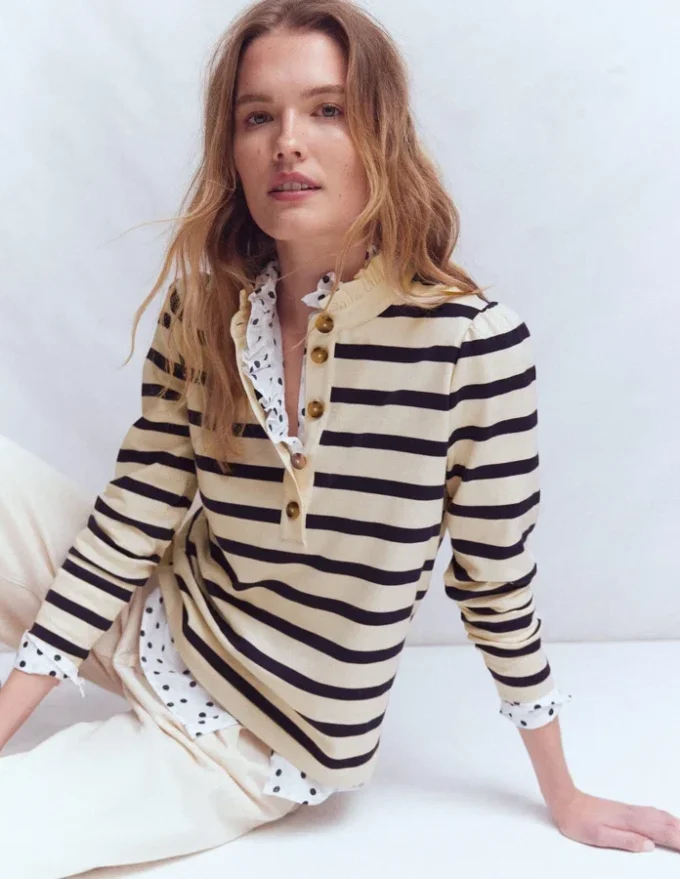 Ruffle Collar Mariner Ivory and Navy Stripe Ruffle Collar Mariner Ivory and Navy Stripe