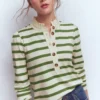 Ruffle Collar Mariner Ivory and Safari Green Stripe Ruffle Collar Mariner Ivory and Safari Green Stripe