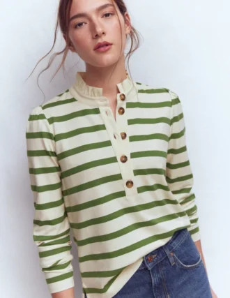 Ruffle Collar Mariner Ivory and Safari Green Stripe