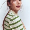 Ruffle Collar Mariner Ivory and Safari Green Stripe Ruffle Collar Mariner Ivory and Safari Green Stripe