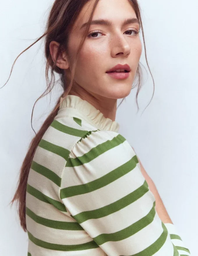 Ruffle Collar Mariner Ivory and Safari Green Stripe Ruffle Collar Mariner Ivory and Safari Green Stripe