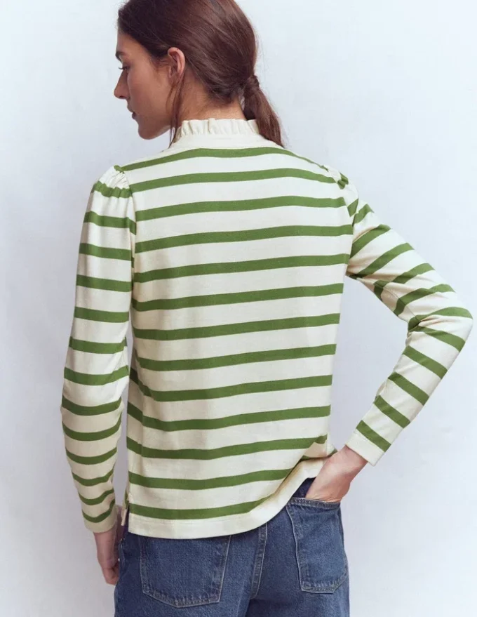 Ruffle Collar Mariner Ivory and Safari Green Stripe Ruffle Collar Mariner Ivory and Safari Green Stripe