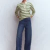 Ruffle Collar Mariner Ivory and Safari Green Stripe Ruffle Collar Mariner Ivory and Safari Green Stripe