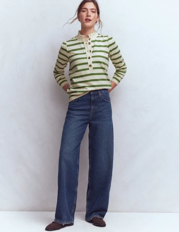 Ruffle Collar Mariner Ivory and Safari Green Stripe Ruffle Collar Mariner Ivory and Safari Green Stripe