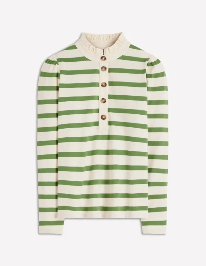 Ruffle Collar Mariner Ivory and Safari Green Stripe Ruffle Collar Mariner Ivory and Safari Green Stripe