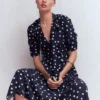 Ruffle Collar Midi Dress French Navy Painted Spaced Dot Ruffle Collar Midi Dress French Navy Painted Spaced Dot