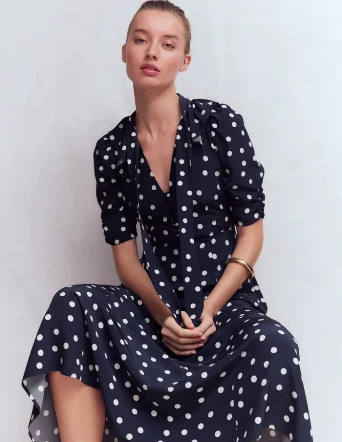 Ruffle Collar Midi Dress French Navy Painted Spaced Dot Ruffle Collar Midi Dress French Navy Painted Spaced Dot