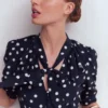 Ruffle Collar Midi Dress French Navy Painted Spaced Dot Ruffle Collar Midi Dress French Navy Painted Spaced Dot