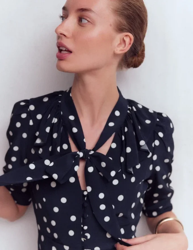 Ruffle Collar Midi Dress French Navy Painted Spaced Dot Ruffle Collar Midi Dress French Navy Painted Spaced Dot