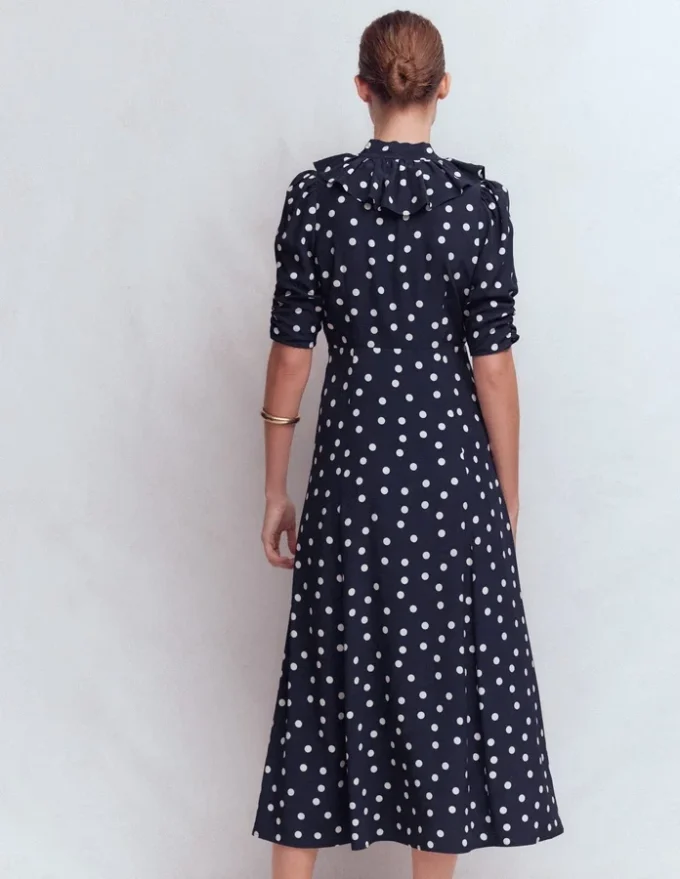 Ruffle Collar Midi Dress French Navy Painted Spaced Dot Ruffle Collar Midi Dress French Navy Painted Spaced Dot