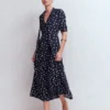 Ruffle Collar Midi Dress French Navy Painted Spaced Dot Ruffle Collar Midi Dress French Navy Painted Spaced Dot
