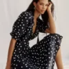 Ruffle Collar Midi Dress French Navy Painted Spaced Dot Ruffle Collar Midi Dress French Navy Painted Spaced Dot