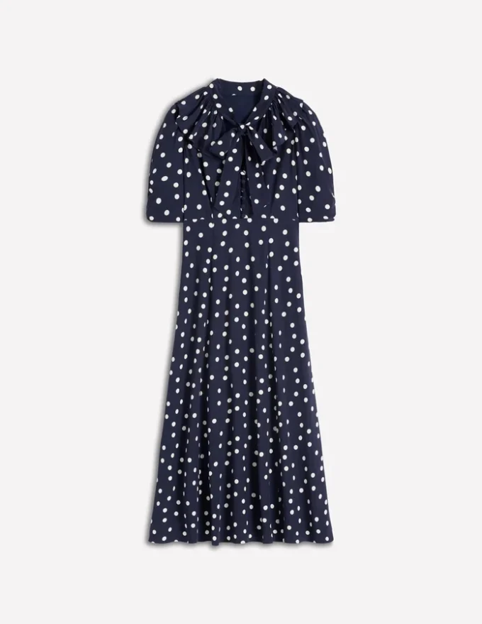 Ruffle Collar Midi Dress French Navy Painted Spaced Dot Ruffle Collar Midi Dress French Navy Painted Spaced Dot
